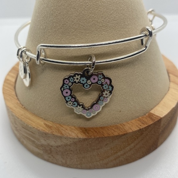 Alex & Ani Set of 2 Shiny Silver Bangles /Family/Colored Heart Charms/EUC - Picture 8 of 9